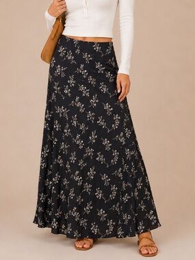 Liz Claiborne Black Floral Maxi Skirt with Subtle Bouquet Print